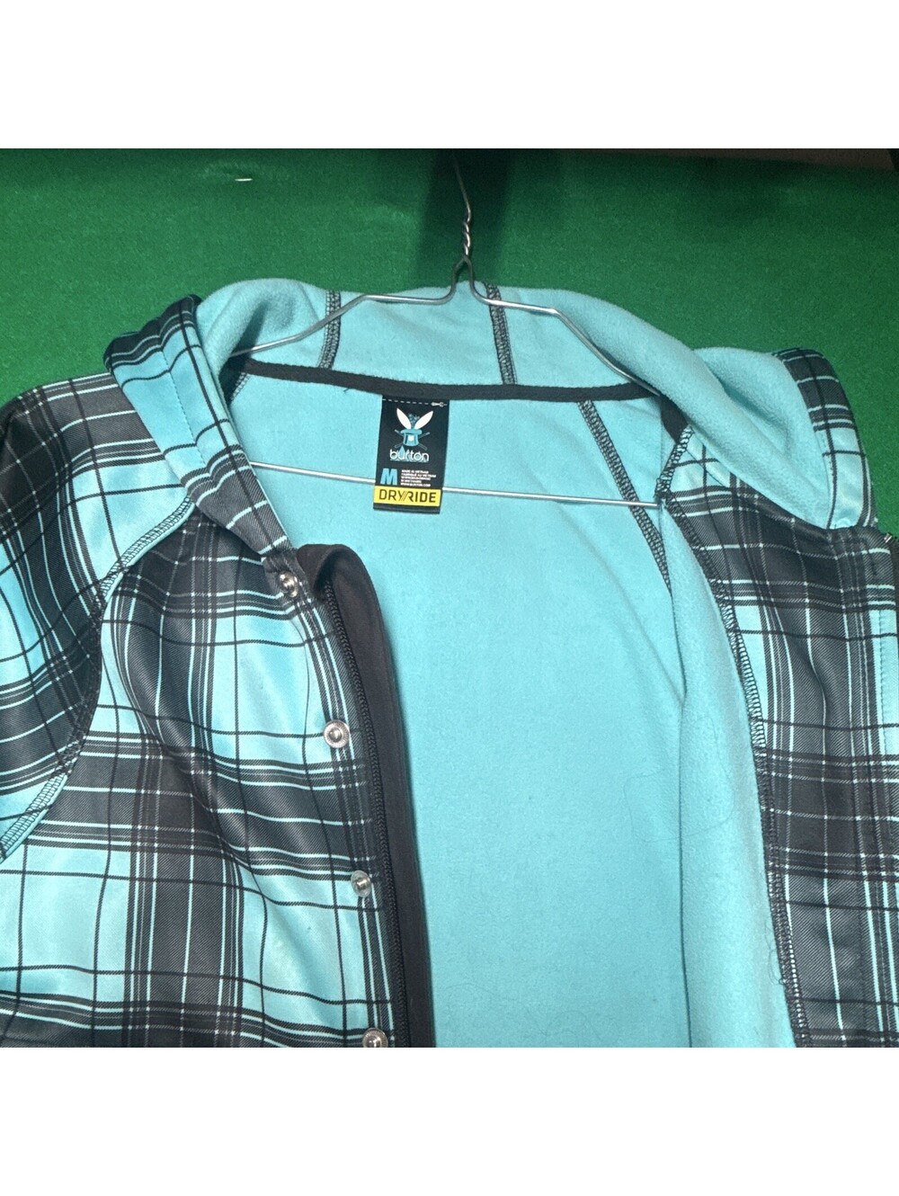 Burton DRYRIDE Plaid Technical Hoodie Jacket Teal Brown Fleece Lined Women SizeM